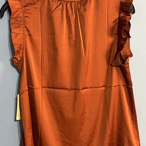 SELLING FLOWER & FEATHER BLOUSE SIZE SMALL COLOR HOT BROWN SLEEVELESS NWT - Picture 6 of 11